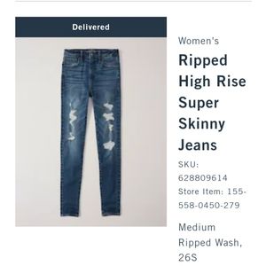 Abercrombie and Fitch Ripped High Rise Super Skinny Jeans